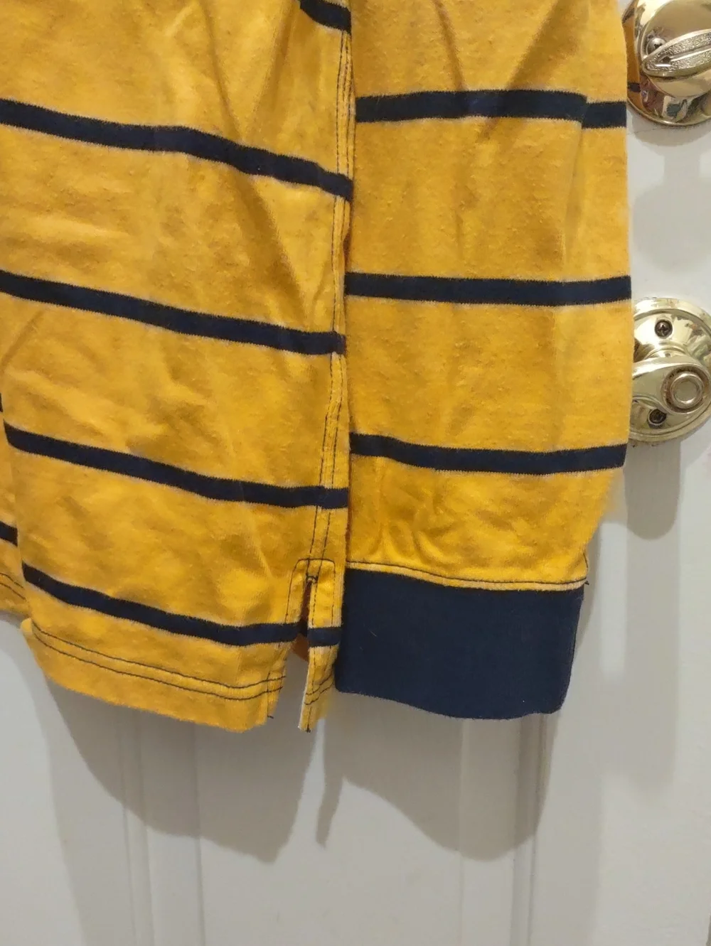 Ralph Lauren Men’s Yellow and Navy Striped Rugby Polo
